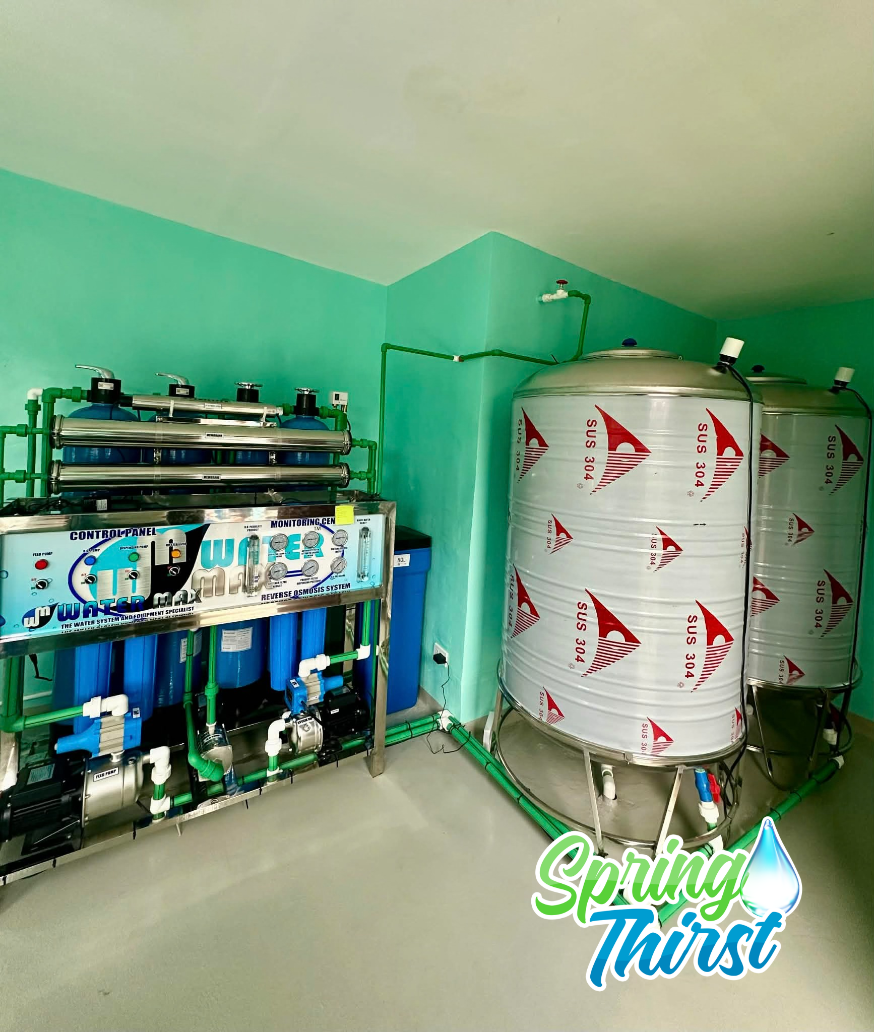 Reverse Osmosis purification system and stainless steel storage tanks